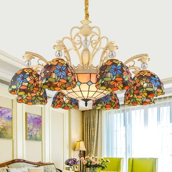 Viduržemio jūros regiono stiliaus lempos šviesą kambarį liustra buitinės dekoratyvinės dailės spalvos stiklo sietynas