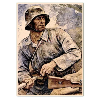 Vokiečių Kareivis M1916 plieno helme WW II Karo Karinės Meno Nuotraukas Sienų Lipdukai Derliaus Kraft Popieriaus Spausdinti Plakato Meno Tapybos