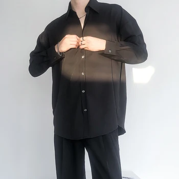 Vyriški Marškiniai, Juodas Žalias korėjos Mados Chic ilgomis Rankovėmis Marškinėliai Atsitiktinis Palaidų Vieną Krūtinėmis Viršūnes 2023