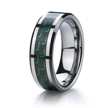 Vyriški volframo karbido žiedas su žalios ir juodos spalvos anglies pluošto 8mm plotis mados žiedai 2019