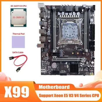 X99 Plokštė LGA2011-3 Kompiuterio Plokštę Paramos DDR4 ECC RAM Atmintis Su E5 2609 V3 CPU+SATA Kabelis+Šilumos Padas