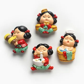 Xi 'an Mažai Cute Riebalų Mergina 3D Kūrybos Šaldytuvas Magnetas Xi' an Turizmo Suvenyras, Šaldytuvo Puošmena Lipdukai