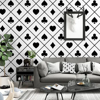 Šiaurės stiliaus tapetai ins TV fone, juodos ir baltos grotelės geometrijos miegamojo kambarį šiuolaikinės paprastas B & B tapetai