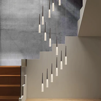 Šiuolaikiniai laiptai šviestuvo LED Juodas kūgio liustra home villa kambarį apšvietimas, dekoratyviniai blizgesį laiptai ChandelierCD