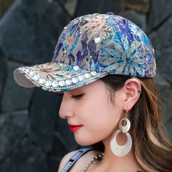 Šviesos Prabangūs Blizgančiais Bžūp Lauko Laisvalaikio Karoliukai Beisbolo Kepurės, Reguliuojamas Hip-Hop skrybėlę Moterų Diamond Apdaila Blizga Kepurės Apdaila