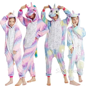 Žiemos Minkštas Kigurumi Pižama Mergaitėms Vienaragis Pajama Juokinga Cosplay Kostiumų Panda Gyvūnų Animacinių filmų Kigurumi Pižama Sleepwear