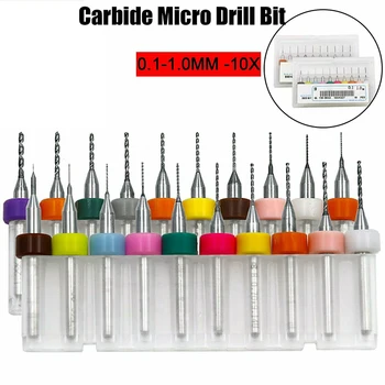 10vnt 0,1 mm-1,0 mm Karbido Micro Grąžtai Mini CNC Gręžimo Tiek Print plokštės Micro Twist Drill Bit