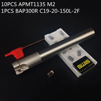 10VNT APMT1135 M2 + 1PCS 20mm Frezavimo cutter turėtojas BAP300R C19-20-150L-2F veido malūnas apdailos Darbo P M K