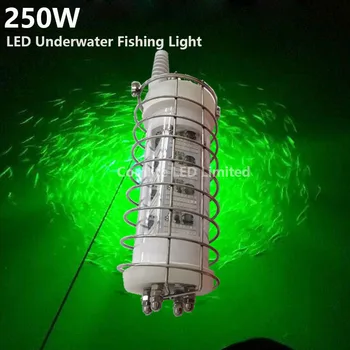 12-24V 250W Žalia LED naktinė Žvejyba Žibintai Nerūdijančio Plieno Atveju Apsaugos Galingas LED Doko Žvejybos Žibintai