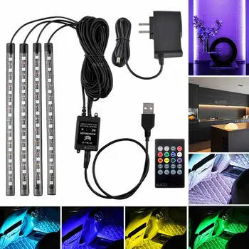 12V 10W RGB LED Nuotolinio Muzikos Kontrolė Lengvojo Automobilio Salono Atmosferą USB Juostelės Žibintai, Šalies Automobilių, Namų Dekoro Aplinkos Lempos Juostelėmis