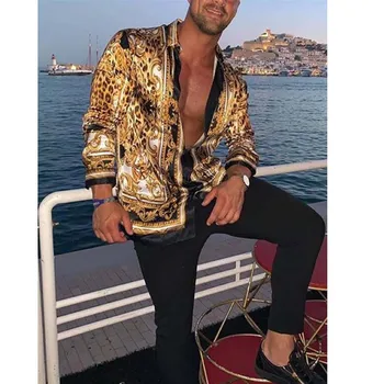 2021 Europos JAV Vyrų Drabužiai Atsitiktinis Mados Atspausdinta Marškinėliai Vyrams Šilko Satino Slim Fit Long Sleeve Gėlių Šalies Marškinius Vyras Viršūnės