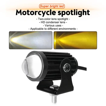 20W Motociklo priekinis žibintas Didelio Ryškumo Dėmesio Dual Spalvos LED Objektyvas Tolimosios Šviesos Geltona Balta Priešrūkinis Žibintas, Sunkvežimių VISUREIGIS ATV
