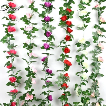 230cm/ 91in Šilko Rose Vestuvių Papuošalai Ivy Vynuogių Dirbtinių Gėlių Arkos Dekoras su Žalia Lapai Kabo Sienos Garliava