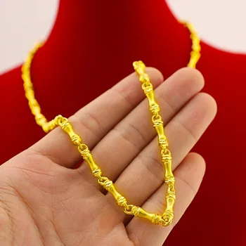 24k Geltonojo Aukso Padengtą Klasikinio 60cm Gyvatė Kaulų Bambuko Grandinės Karoliai Vyrams Aukso Karoliai Fine Jewelry Vestuvių Dovanos