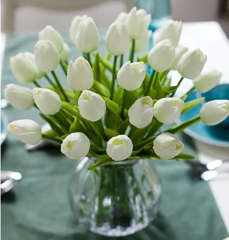 31 Dirbtinių Gėlių Filialas Tulpių Baltos Gėlės, Vestuvių Dekoravimas Vaza Lapų Latekso Filialai