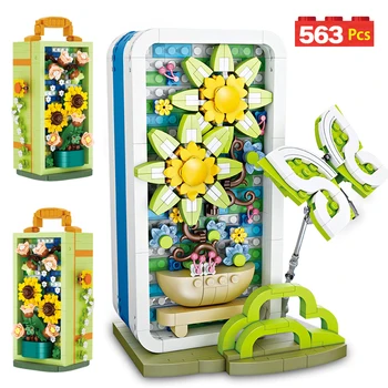 363pcs Miesto Romantiškas Mini Gėlės, Papuošalų Dėžutės Blokai Draugais Drugelis Saulėgrąžų Namų Apdailos Plytos, Žaislai Vaikams