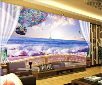 3d foto tapetai užsakymą freska ant sienos Saulėlydžio pajūrio bangas, balionų dekoracijos namų dekoro sienos popieriaus į kambarį