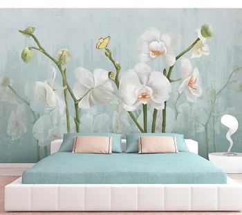 3D Gėlių Sienų Freskomis Tapetai Gyvenimo Kambario, Miegamasis Aliejaus Tapybai Drugys orchidėjų Sienos popieriaus Ranka-dažytos rožinė lipdukas, sienų Dekoras