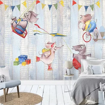 3D tapetai meno medinės lentos dramblys cartoon vaikų kambarys fono sienos profesinės priėmimo freskos foto tapetai