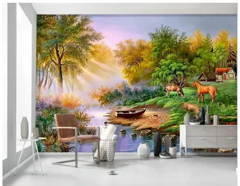 3d tapetai Užsakymą 3d freskomis tapetų sienos, 3 d. Europos aliejaus tapybai sielovados lake view kambarį TV sienų dekoras