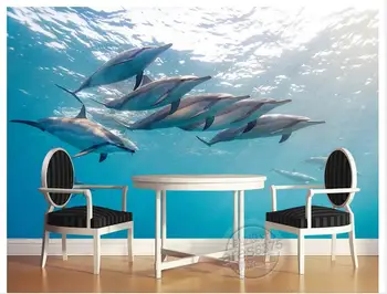 3D tapetai užsakymą freskos grožio 3 d povandeninio pasaulio delfinų TV nustatymas sienų freskomis neaustinių tapetai kambario apdaila