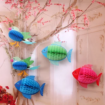3D Žuvies, Medaus Popieriaus Gėlių Kamuolys Žibintų Kamuolys Pompom, už Gimtadienio, Baby Shower Šventinis Renginys Šalis Reikmenys, Papuošalai