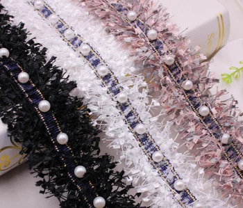 5 kieme plastikinių perlų karoliukus, dvišalius fringe nėriniai 5cm drabužių apykaklės nuotakos šalis suknelė, apdaila, apdailos juostelės juosta 