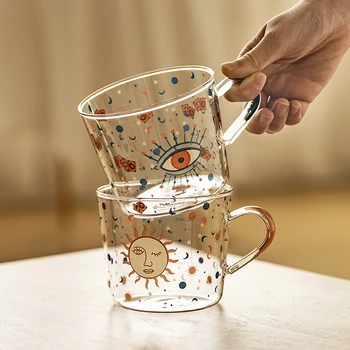 500ml Kūrybos Skalė Stiklo Puodelis Pusryčiai Mlik Coffe Cup Buitinių Pora Vandens Puodelį Saulės Akis Modelis Drinkware Stiklo Arbatos Puodelio