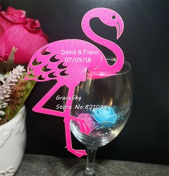 50pcs Nemokamas Pristatymas pjovimas lazeriu Flamingo Vestuves Apdailos Asmeninį pavadinimas Kortelę Sėdynės Kvietimą Taurės Kortelę Vyno taurė