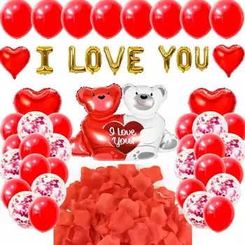 56Pcs/set red Valentino apdailos balionas su aš myliu tave apkabinti padengti folija balionas šilko rožės žiedlapis valentino apdaila