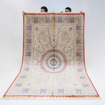 6'x9' Rankų darbo kilimai, Rytietiški Šilko persų Raudona Tradicinių Gėlių Kilimas (YWX236A)