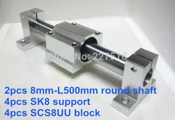 8mm linijinis komplektas: 2vnt 8mm - 500mm linijinis turas velenas + 4pcs SK8 veleno parama + 4pcs SCS8UU linijinis guolių bloko