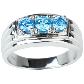 925 Sterlingas Sidabro Piršto Žiedas Vyrams su 3-akmens Dangus mėlynas Kubinių Zirconia (CZ Kristalų Papuošalai R519