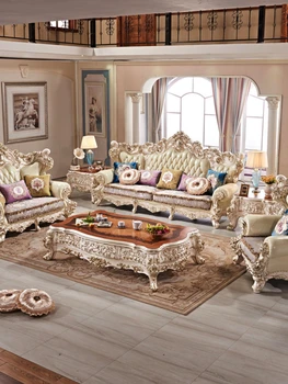 Aukštos kokybės Europos odos sofos, villa negabaritinių medžio masyvo klubo gyvenimo kambario baldai, dramblio kaulo, balta eskizas Jautis 123 sofa