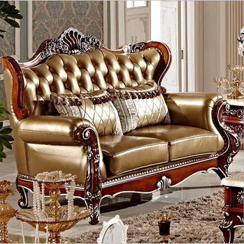 aukštos kokybės Europos senovinių kambarį sofa baldai, natūralios odos komplektas pfy10009