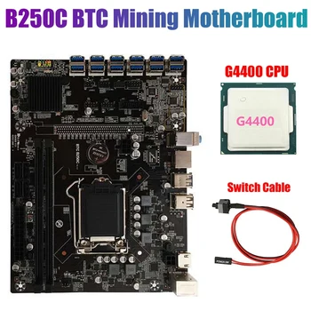B250C BTC Kasybos Plokštė su G4400 CPU+Switch Kabelis LGA1151 12XPCIE su USB3.0 Grafika Kortelės Lizdas Palaiko DDR4 RAM