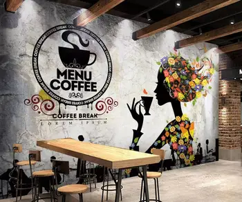 Bacal Pritaikyti didelių 3D freskomis tapetai kambarį fono sienos, nostalgiškas kavos parduotuvė pieno arbata parduotuvė namų dekoras huda