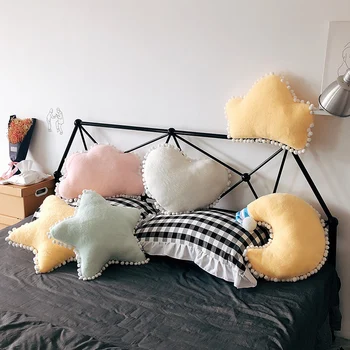 balta/geltona/žalia/rožinė pompom minkštas star mesti pagalvę įdaryti atgal pagalvėlės clound/moon/širdies/crown juosmens pagalvės atlošas