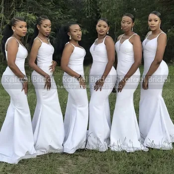 Balta Undinė Bridesmaid, Suknelės Mergaitėms Ilgai Spagečiai Dirželiai Rankovių Trimitas Oficialų Šalis Suknelė Maid Of Honor