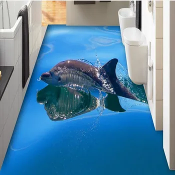 beibehang Užsakymą didelė freska blue ocean delfinų žaidžia kambario 3D, grindų sustorėjimas vandeniui nešioti pvc grindų lipdukai