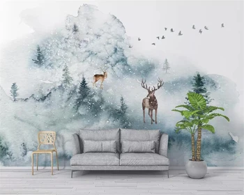Beibehang Užsakymą foto tapetai, freskos Rankomis dažyti briedžių miško Gyvenamasis kambarys sofos fone kraštovaizdžio 3d tapetų papel tapiz
