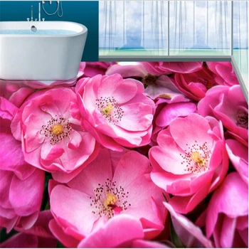 beibehang Užsakymą grindys vandeniui neaustinių tapetai, gražus romantiškas rausvos rožės vonios kambarys 3D grindų plytelės