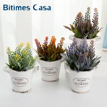 Bitimes Žaliųjų Augalų Levandos Dirbtinės Gėlės, Keramikos Vaza Miniascape Biuruose, Namų Dekoravimo Reikmenys, Gėlės Bonsai