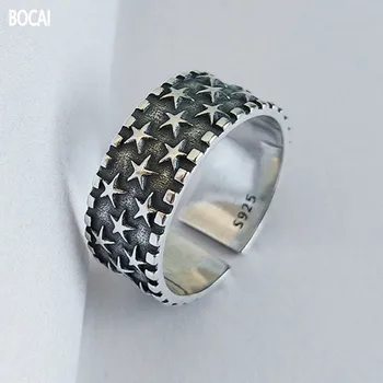 BOCAI Naujas 100% realių s925 sterlingas sidabro papuošalai derliaus vyriški ir moteriški žiedai asmenybės mados žvaigždė žiedai