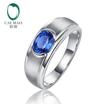 CAIMAO 14kt Balto Aukso Gamtos Mėlynas Safyras Satino Apdaila Dalyvavimas Vestuvių Žiedas Unisex Fine Jewelry