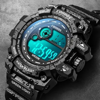 COOBOS Naujas Vyrų LED Skaitmeniniai Laikrodžiai Šviečiantys Mada Sporto Vandeniui Laikrodžiai Žmogus Data Kariuomenės Karinių Laikrodis Relogio Masculino