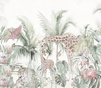 Custom 3d tapetai, freskos Šiaurės ranka-dažytos miško gyvūnų žirafa tapetai, vaikų kambarys fono sienos papel de sumalti