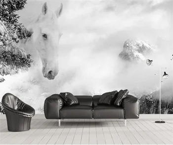 Custom Foto tapetai Gyvenimo Kambario, Miegamasis Sniego Kalnas, White Horse Kraštovaizdžio kambarį interjero fone sienos 3d tapetai
