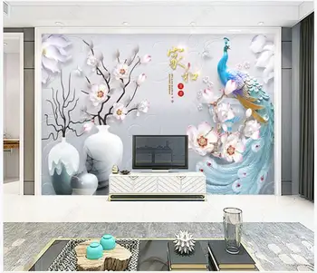 Custom foto tapetai, sienų 3d sieniniai Relief modernus minimalistinio gėlių povas fone dokumentus sienos dekoravimas, tapyba