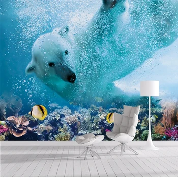 Custom Freskos 3D Tapetai Polar Bear Povandeninį Pasaulį, TV Foną, Sienų Tapyba-Freskos Dekoro Freska Papel De Parede Tapety